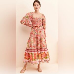 Farm Rio Macaw Flight Smocked Dress, Size Medium, Good Condition